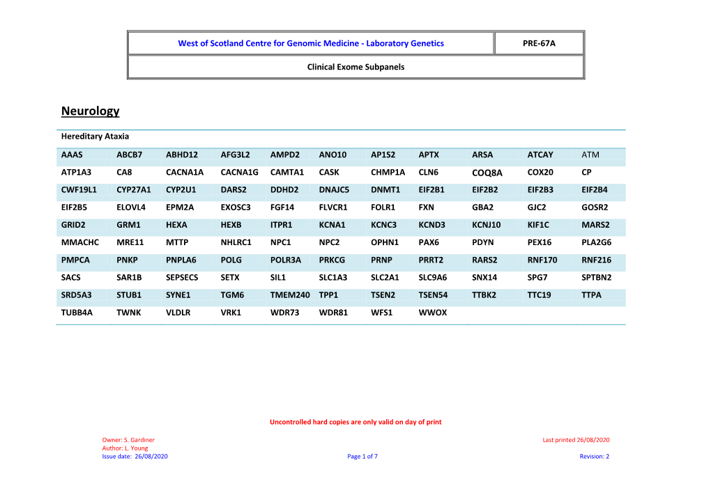 Clinical Exome Gene Panels List V2