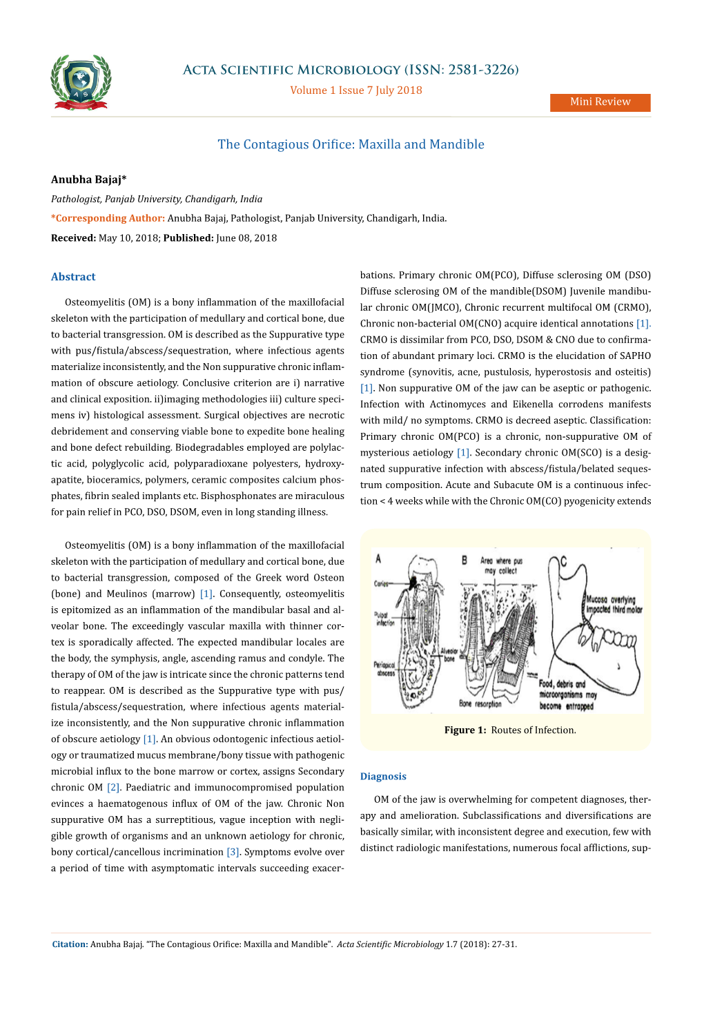 Maxilla and Mandible Pathologist, Panjab University, Chandigarh, India *Corresponding Author