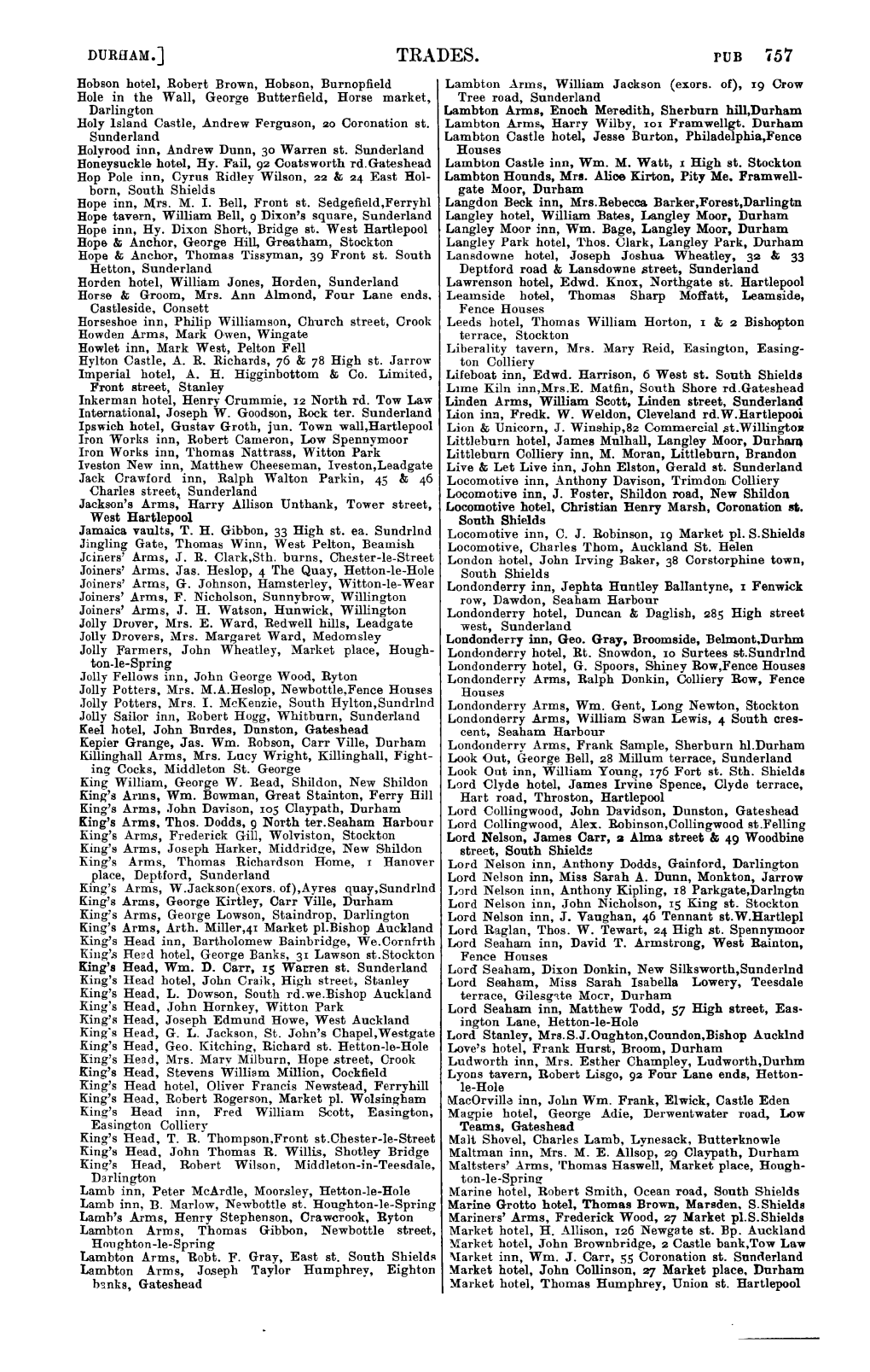 TRADES. PUB 757 Hobson Hotel, Robert Brown, Hobson, Burnopfield Lambton Arms, William Jackson (Exors