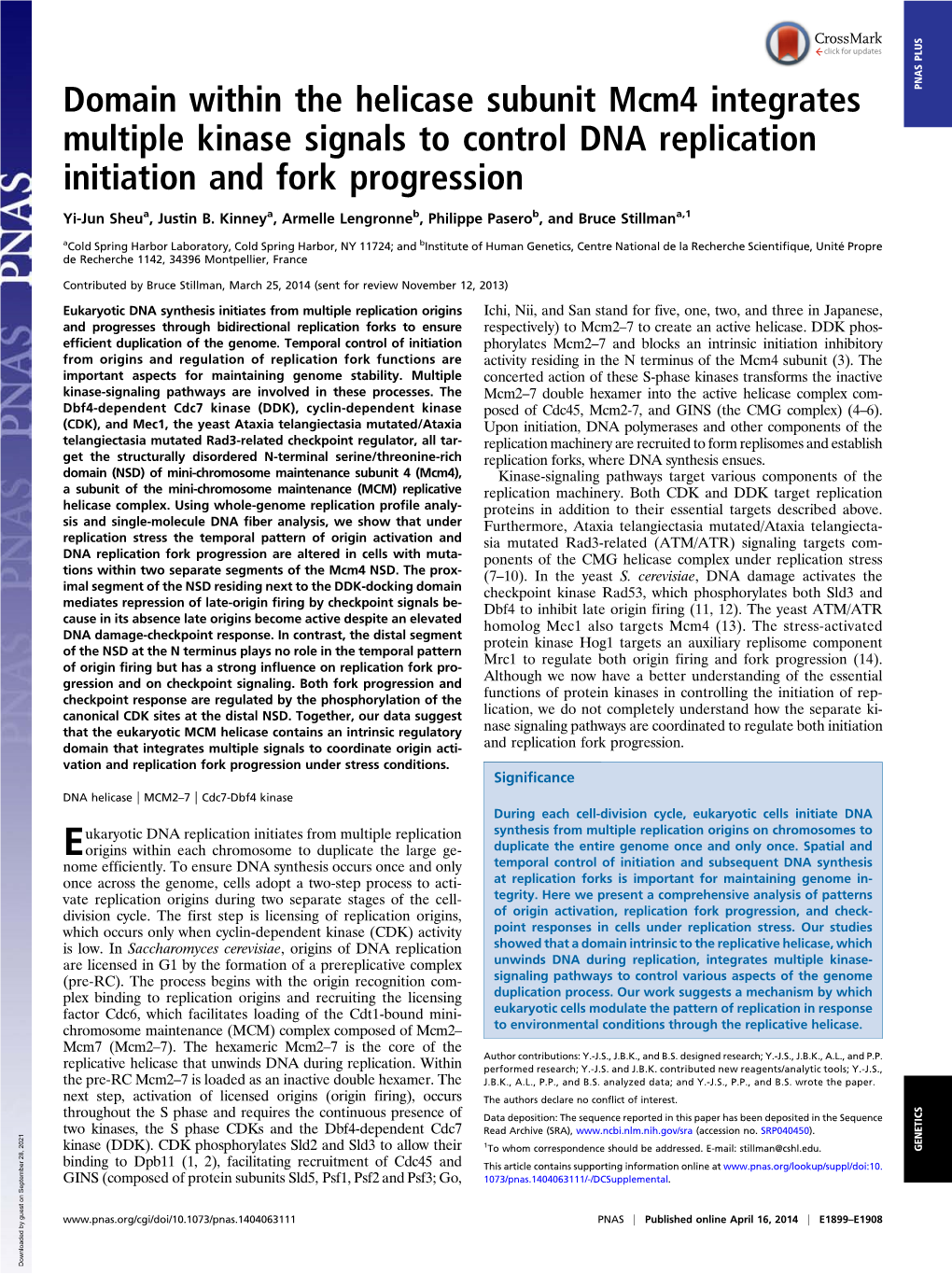 Domain Within the Helicase Subunit Mcm4 Integrates Multiple Kinase