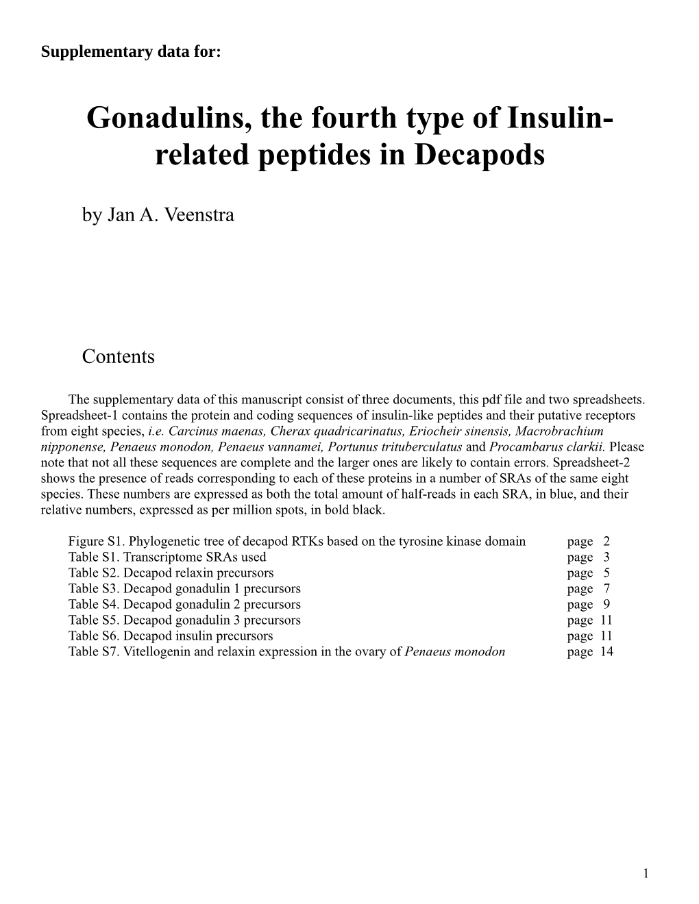 Related Peptides in Decapods