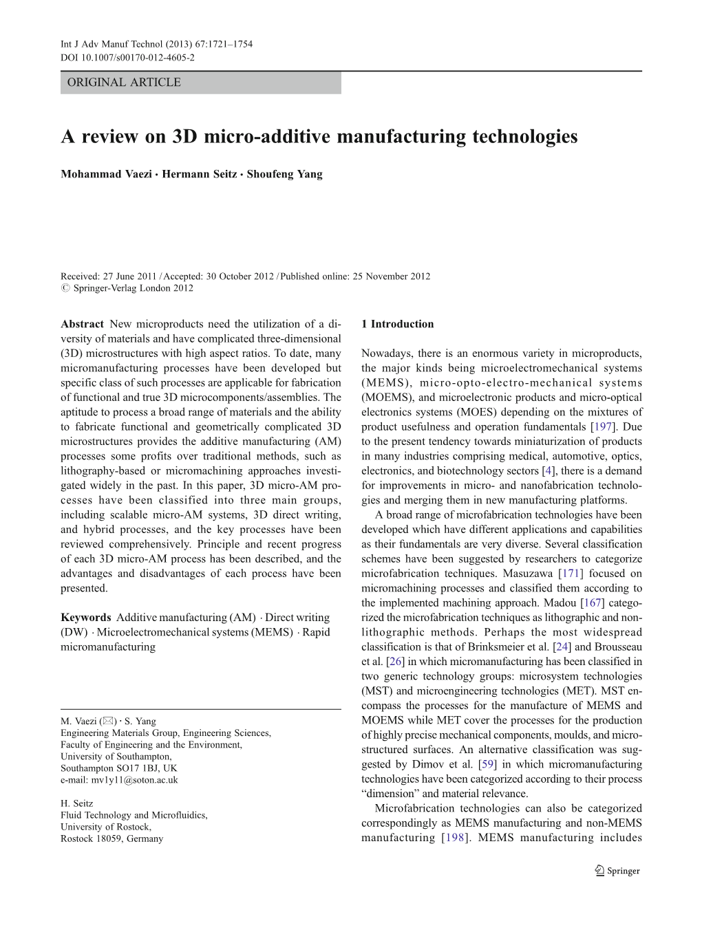 A Review on 3D Micro-Additive Manufacturing Technologies