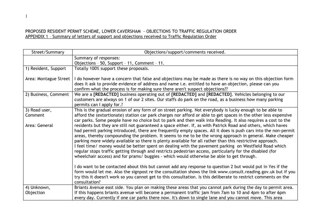 Proposed Resident Permit Scheme, Lower Caversham