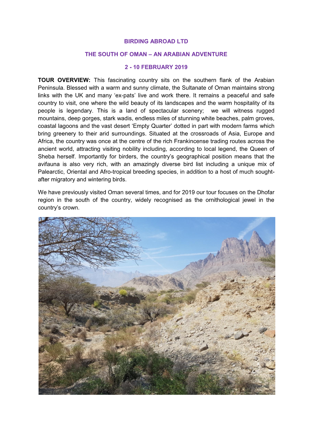 Birding Abroad Ltd the South of Oman – an Arabian Adventure 2