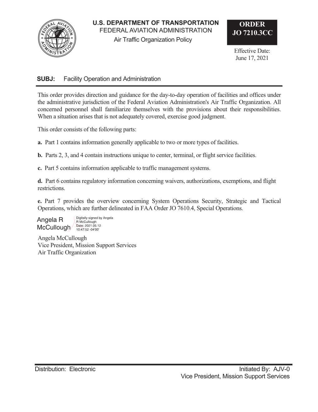 FAA Order JO 7210.3CC Basic Dtd 6-17-21