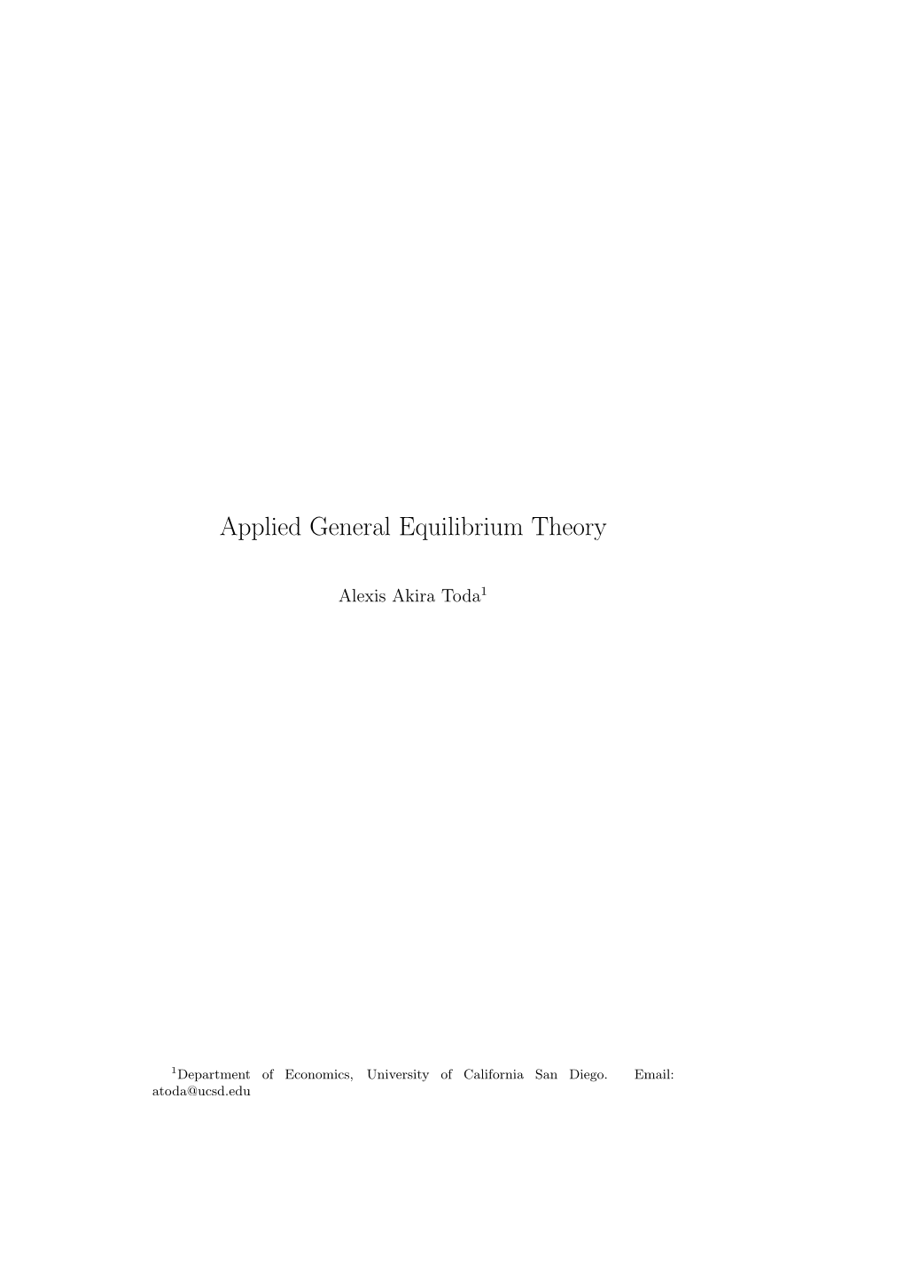 Applied General Equilibrium Theory