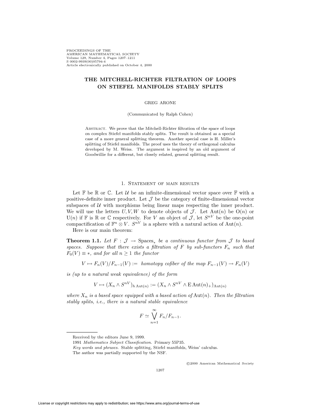 The Mitchell-Richter Filtration of Loops on Stiefel Manifolds Stably Splits