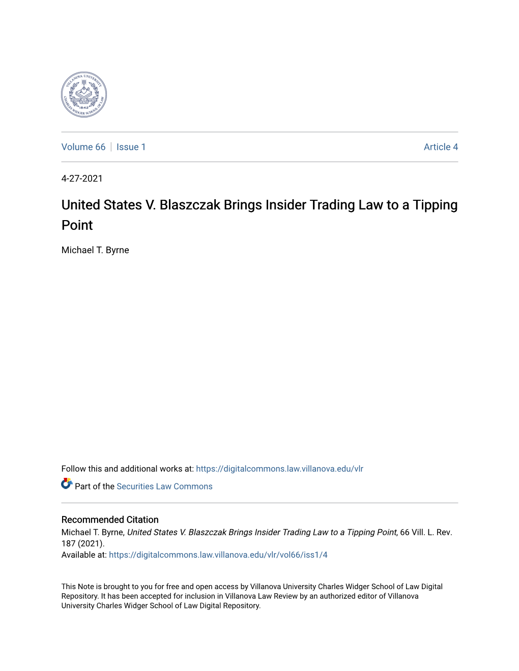 United States V. Blaszczak Brings Insider Trading Law to a Tipping Point