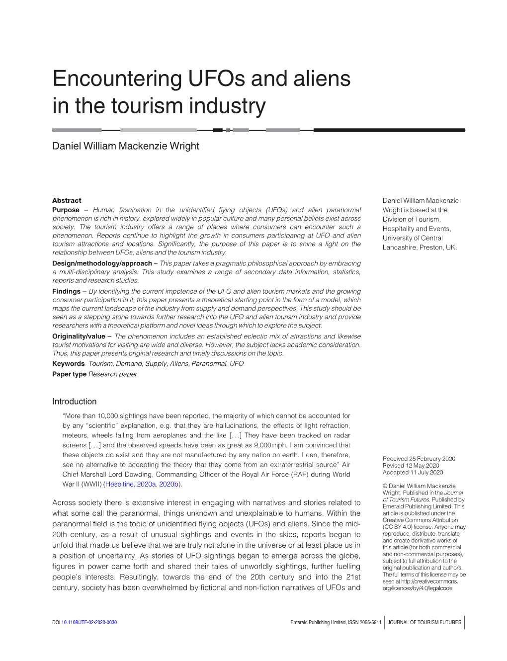 Encountering Ufos and Aliens in the Tourism Industry