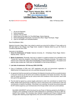 Limited Open Tender Enquiry