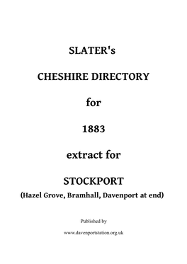 SLATER's CHESHIRE DIRECTORY for 1883 Extract for STOCKPORT