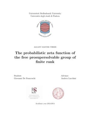 The Probabilistic Zeta Function of the Free Prosupersolvable Group of ﬁnite Rank