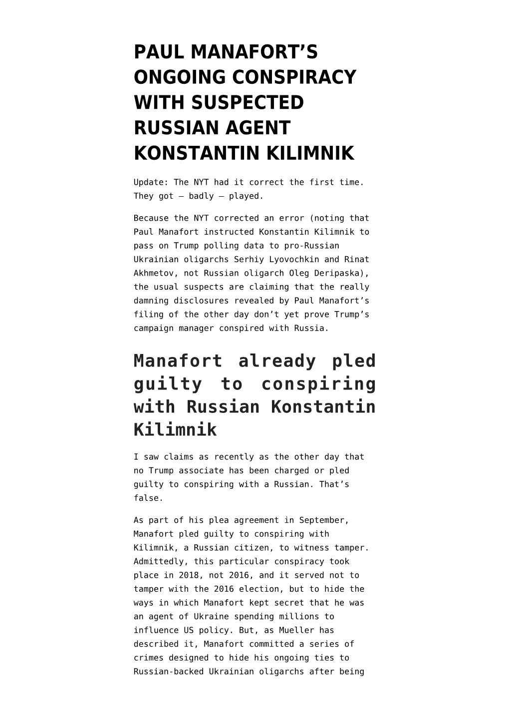 S Ongoing Conspiracy with Suspected Russian Agent Konstantin Kilimnik