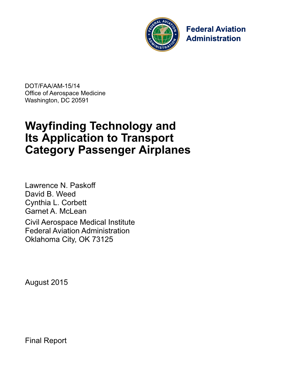 Wayfinding Technology and Its Application to Transport Category Passenger Airplanes
