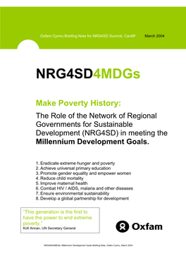 Make Poverty History: the Role of the Network of Regional Governments for Sustainable Development (NRG4SD) in Meeting the Millennium Development Goals