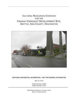 Cultural Resources Overview for the Fremont Carquest Development Site, Seattle, King County, Washington