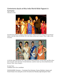 Contestants Dazzle at Miss India World Wide Pageant in Suriname February 27, 2012