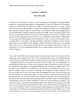 BANQUET ADDRESS: Bryan Burrough Introduction by Christopher Faranetta: I Have the Pleasure of Introducing Our Banquet Speaker To