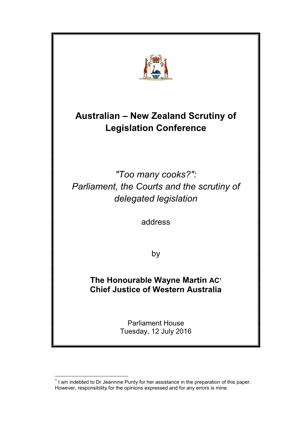 Australian – New Zealand Scrutiny of Legislation Conference