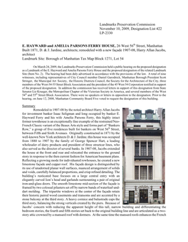 Landmarks Preservation Commission November 10, 2009, Designation List 422 LP-2330 E. HAYWARD and AMELIA PARSONS FERRY HOUSE, 26