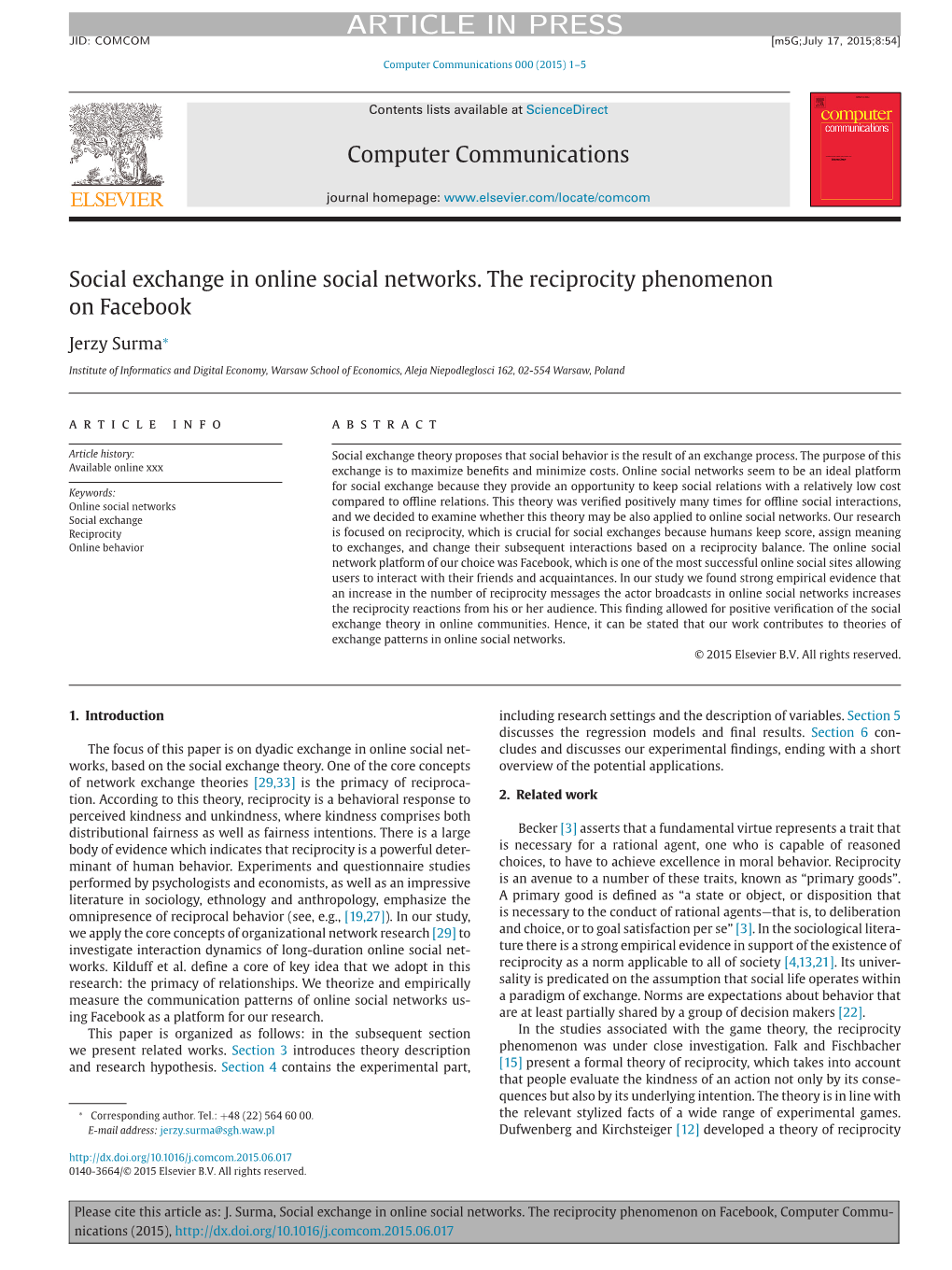 Social Exchange in Online Social Networks. the Reciprocity Phenomenon on Facebook