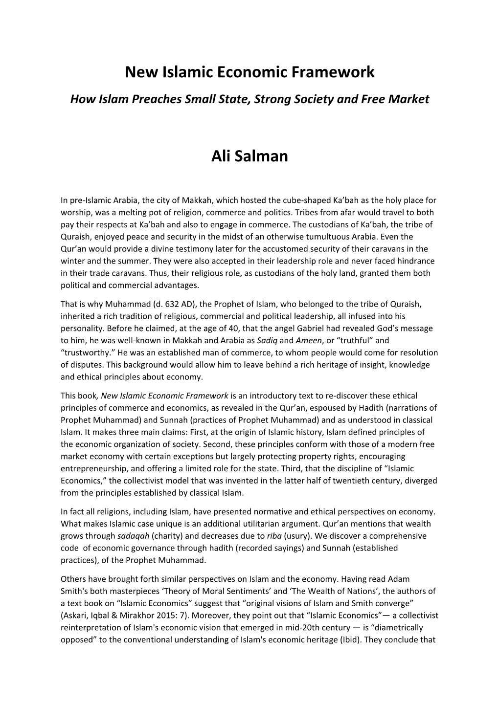 New Islamic Economic Framework Ali Salman