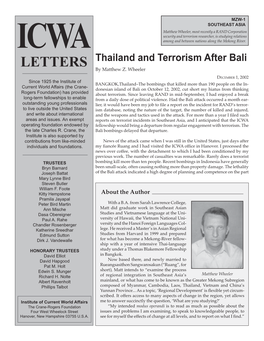 Thailand and Terror After Bali