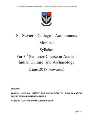Autonomous Mumbai for 3 Semester Course in Ancient Indian Culture