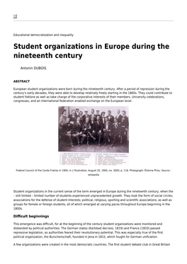 Student Organizations in Europe During the Nineteenth Century
