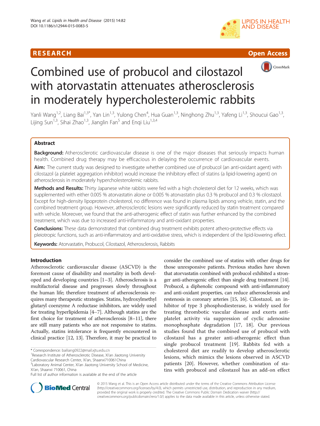 Combined Use of Probucol and Cilostazol with Atorvastatin