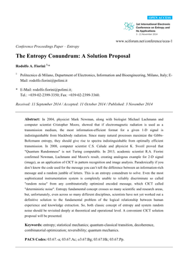 The Entropy Conundrum: a Solution Proposal