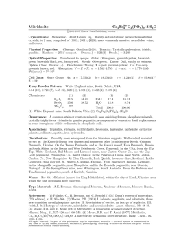 Mitridatite Ca2fe3 O2(PO4)3 3H2O C 2001-2005 Mineral Data Publishing, Version 1