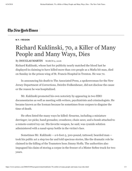 Richard Kuklinski, 70, a Killer of Many People and Many Ways, Dies - the New York Times