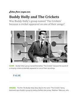 Buddy Holly and the Crickets Was Buddy Holly's Group Named 'The Crickets' Because a Cricket Appeared on One of Their Songs?