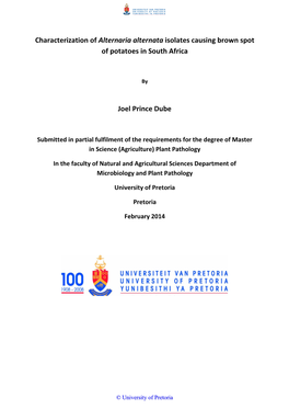Characterization of Alternaria Alternata Isolates Causing Brown Spot of Potatoes in South Africa