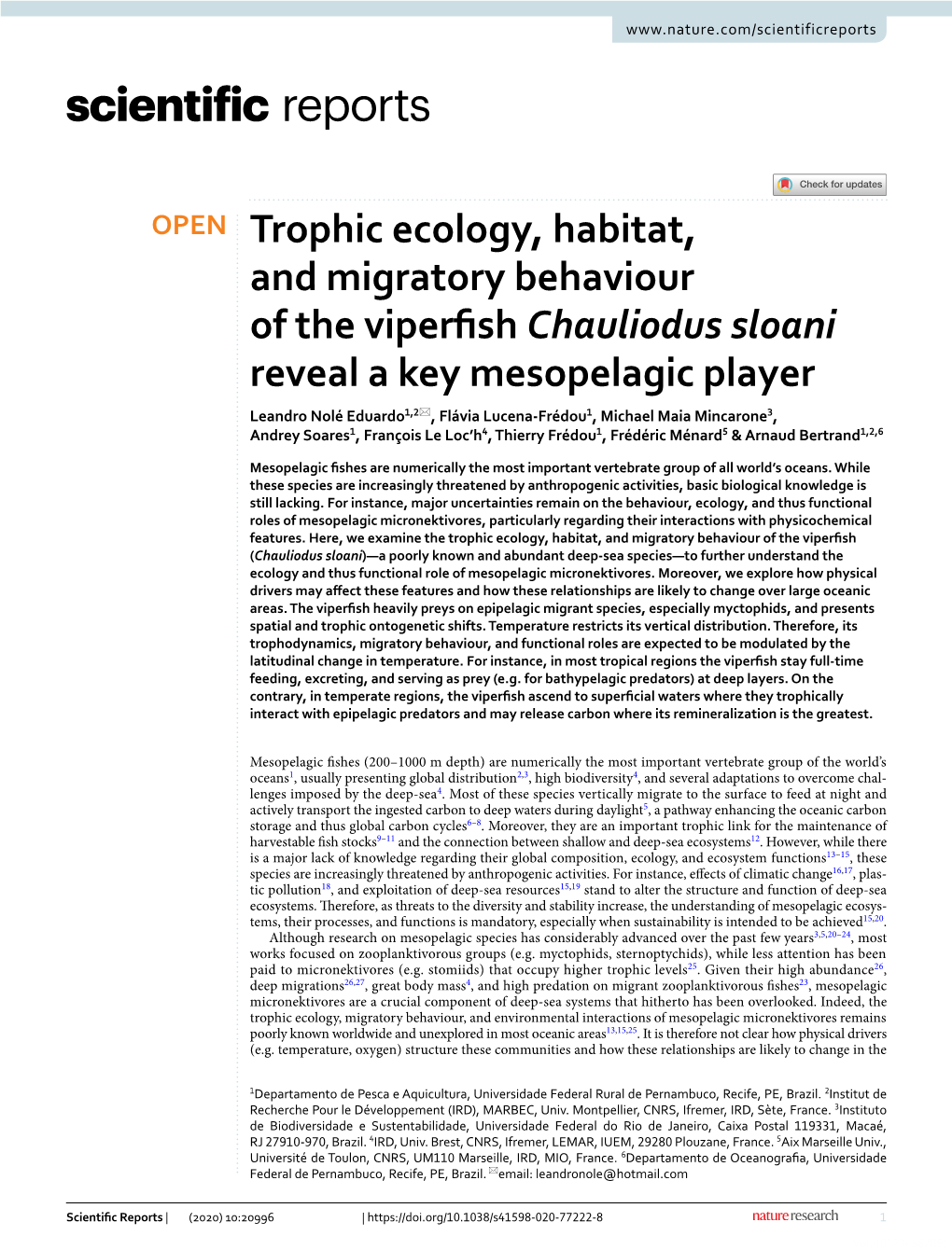 Trophic Ecology, Habitat, and Migratory Behaviour of the Viperfish