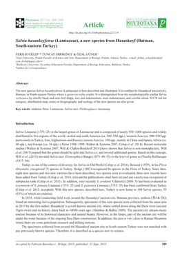 Salvia Hasankeyfense (Lamiaceae), a New Species from Hasankeyf (Batman, South-Eastern Turkey)