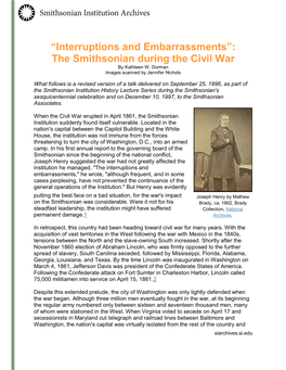 “Interruptions and Embarrassments”: the Smithsonian During the Civil War by Kathleen W