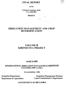 Final Report Irrigation Management and Crop
