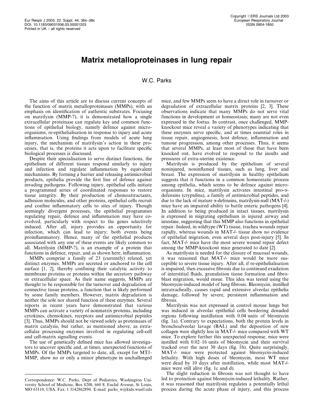 Matrix Metalloproteinases in Lung Repair