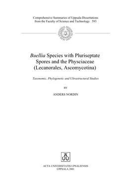 Buellia Species with Pluriseptate Spores and the Physciaceae (Lecanorales, Ascomycotina)