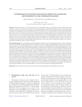 Environmental Changes and Human Impact on Landscape Development in the Upper Rhine Region