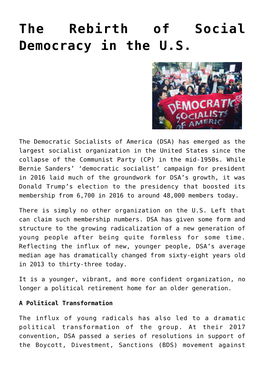 The Rebirth of Social Democracy in the U.S