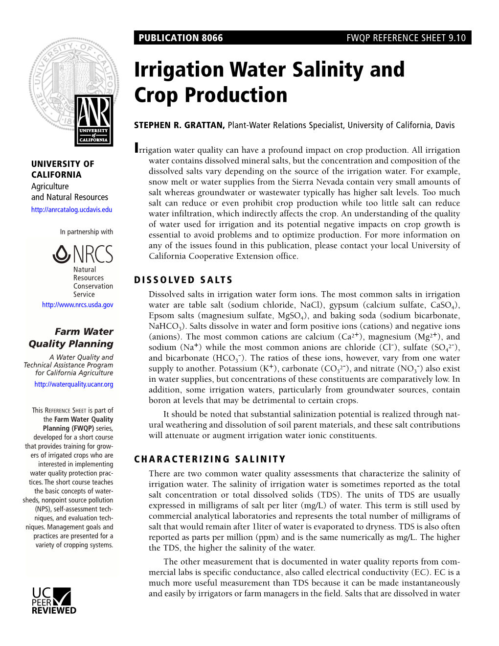 Irrigation Water Salinity and Crop Production