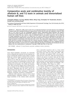 Comparative Acute and Combinative Toxicity of Aflatoxin B1 and T-2 Toxin