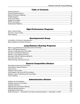 Table of Contents High Performance Programs Developmental Group
