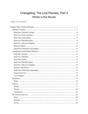Changeling: the Lost Preview, Part 2 Winter in the Woods Table of Contents