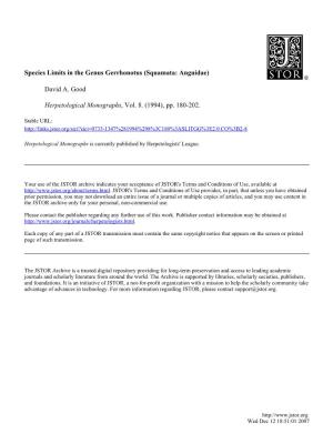 Species Limits in the Genus Gerrhonotus (Squamata: Anguidae)