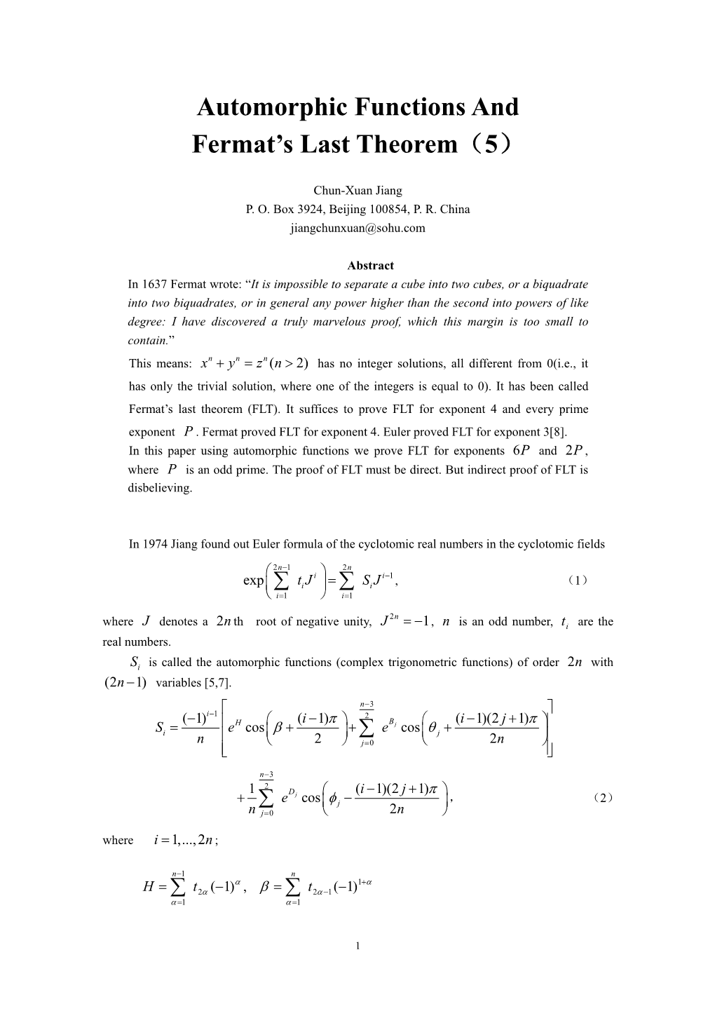 Automorphic Functions and Fermat's Last Theorem（5）