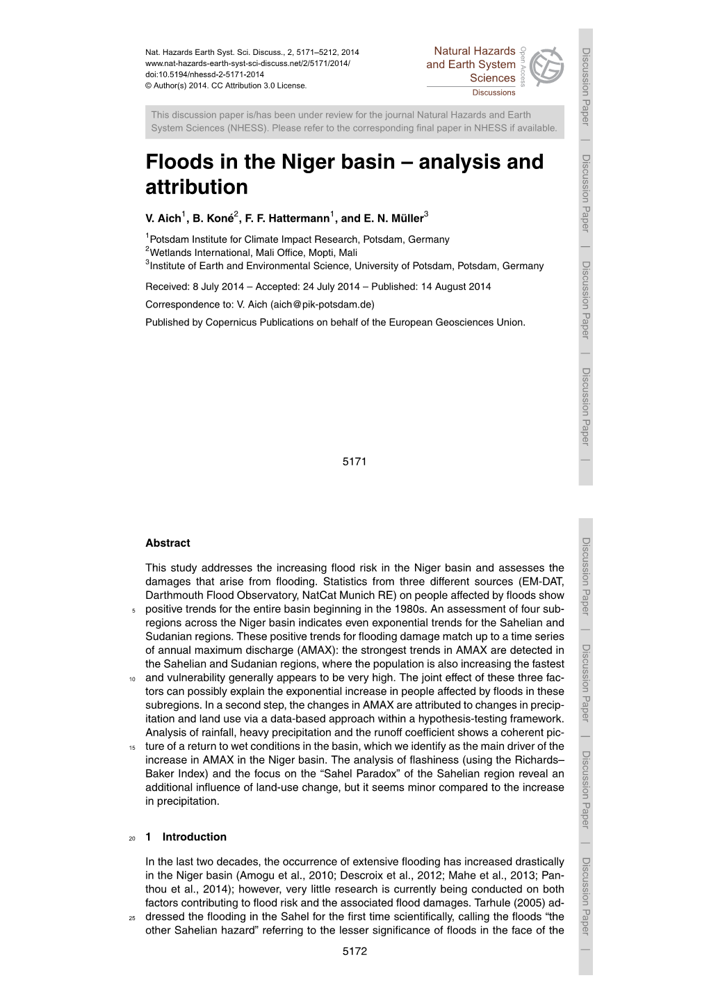 Floods in the Niger Basin – Analysis and Attribution